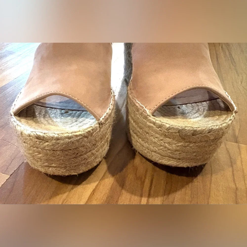 Marc Fisher LTD Alida Leather Espadrille Wedge Sandal, Tan, Size 9.5